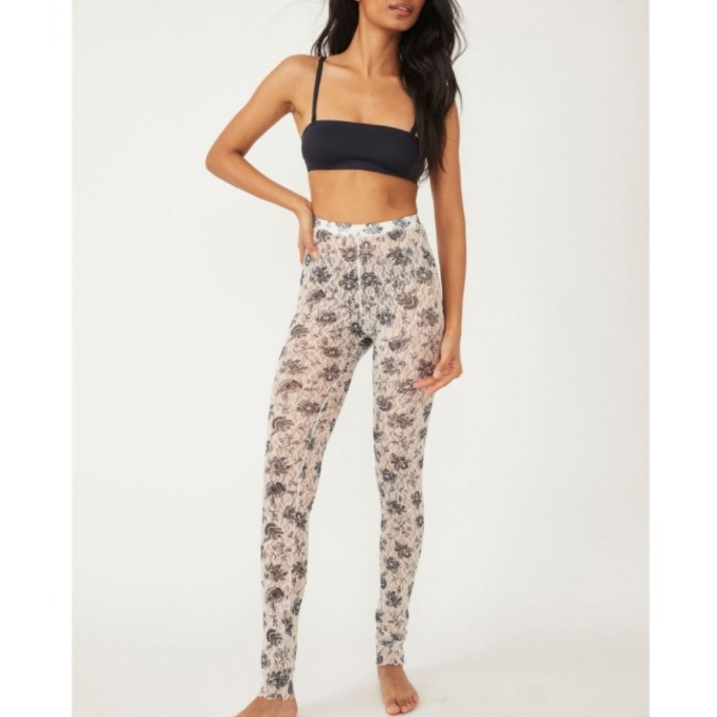 Free People Layered In Lace Leggings Tights Ivory Chamoix Combo Xs